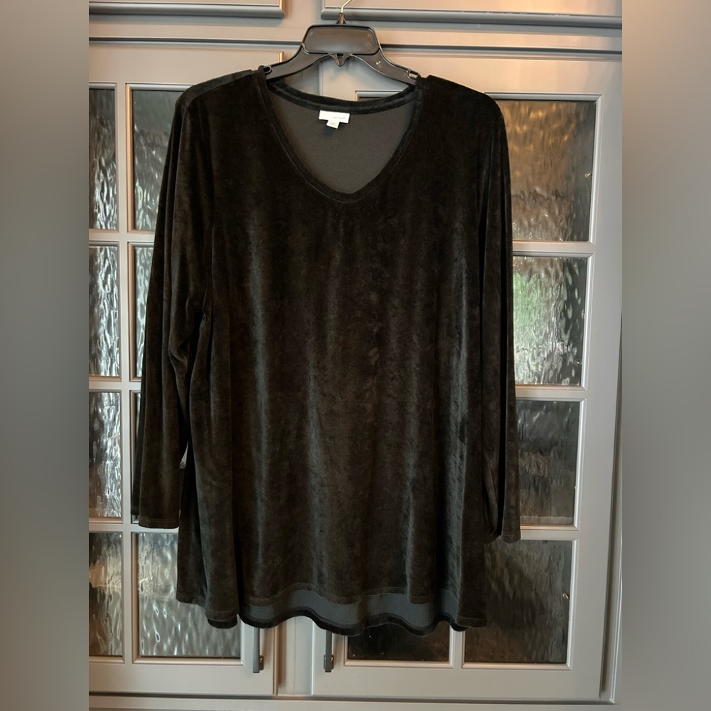Pure Jill J Jill V-Neck Black Velour Women's Top/Tunic